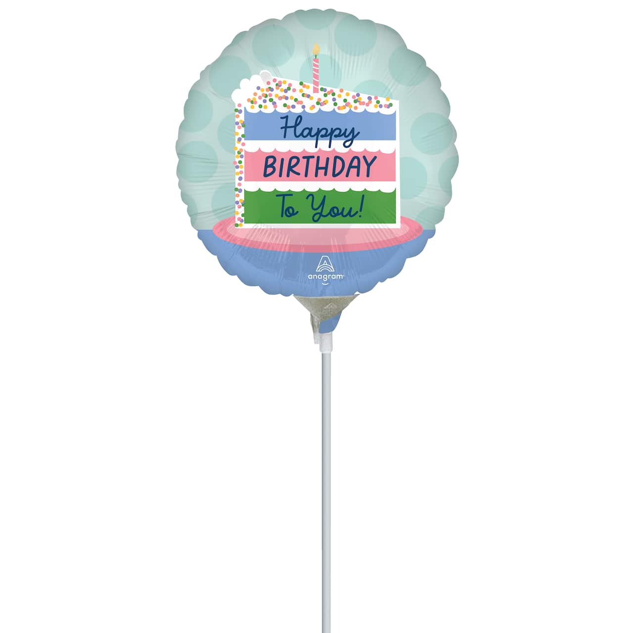 9" Happy Birthday Cake Foil Stick Balloon